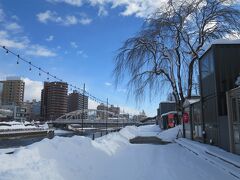 雪道を5分ほど歩いて、北上川沿いの木伏緑地へ