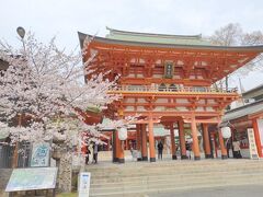 桜の名所　生田神社

楼門と桜のコラボです。見頃でしょうか。但し、生田神社には、それほどたくさんの桜の木はありませんでした。