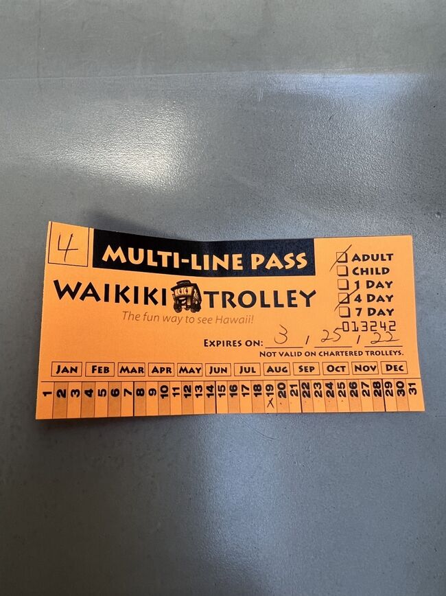 4日間、ピンク、レッド、ブルーライン乗り放題。<br />この4日間は連続でなくて良いとの事でした。