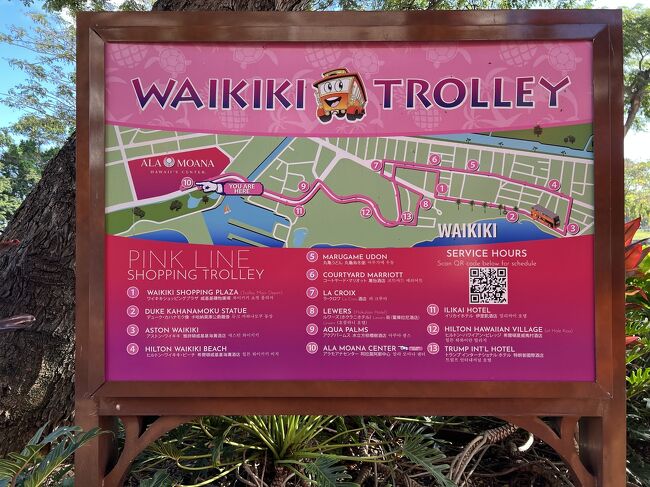 今はトロリーに乗るのが目的。<br />アラモアナセンターに着いてそのまま折り返しワイキキに戻るので、そのまま乗っていたら消毒のため一旦下車との事。<br />アラモアナセンターぶらぶらも考えたけど、そうすると帰り遅くなりそうなのでそのまま戻ることにしました。