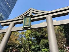 日枝神社の鳥居が見えてきました。ドーンと大きいです！