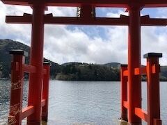 いつもは混雑してる箱根神社の鳥居も平日の朝とあって閑散としてます。