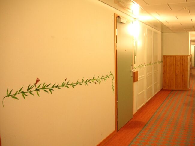 こちらは部屋の前の廊下。<br />今見ると、ちょっと廊下の天井が低い気もする。部屋自体はそんなに低かった印象はないので、配管などで低くなってるのかも。