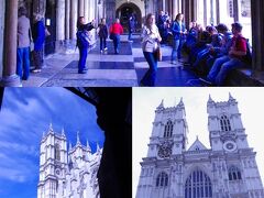 向かい側にあるウェストミンスター寺院[https://www.westminster-abbey.org/ja/visit-us]へ来ました。
白くて美しい建物です。
回廊を一巡りします。
内部は荘厳な雰囲気です。
観光客が結構多いのにはびっくりです。