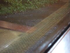 列車はゆっくり山道を登ります。
一駅目。塔ノ沢。雨のプラットホーム。