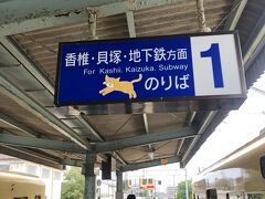 終点・西鉄新宮駅で下車。猫のイラストとは、早くもフラグが立ちましたな（笑）。