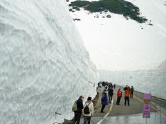 「雪の大谷」に差し掛かりました。今年は最大で18メートルでしたが、この日は14メートルになっています。最高点の辺りからバスは片側通行になるので、この時も左側の座席の方が雪の壁の写真は撮りやすいです。