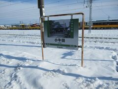 出発は遅れたものの定刻で終点の小牛田に到着しました。ホームが完全に雪に埋もれていました。