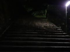 晩御飯のあと高知城へ。
自転車を裏の公園に停めて、その辺にある階段から上って行きます。
ここからの方が早く天守に着けると思ったけど、暗くて誰もいないのですぐに後悔しました。