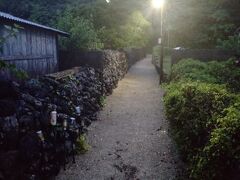 雨も降り止んだので、晩ご飯後に周辺を散歩しました。
浜比嘉島の島民は、200名弱だそうです。
歩いている人もいなくて、明かりのついている家も5軒程度でした。