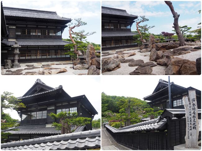 材料は酒田より欅を大量に運ばせ、床や柱は欅の春慶塗り、漆くい壁、神代杉の幅広天井、うぐいす張りの廊下、端から端まで継ぎ目のない一本物の長押しなど、贅を尽くした豪邸。 紫檀、黒檀、タガヤサン、白檀を使った書院づくりの床の間、欄間は竹、紫檀、白檀に彫刻が施され、金に糸目を付けない豪奢な造りです。<br />建物の三方に庭があり、趣深い枯山水の中庭など名庭が広がります。<br />狩野派の流れを汲む日本画の絵師たちが競って描いたふすま絵、書も見事なもの。<br /><br />あいにく建物内は撮影禁止。現地に来るまでこの建物の存在を知りませんでしたが、内部撮影が可能になれば、一気にその豪華絢爛さが拡散して、人気に火がつくと思います。「さながら日本のヴェルサイユ宮殿」と言えば大袈裟でしょうか。<br /><br />なお、三代目 政恵のその後については、消息がありません。