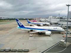 福岡空港展望デッキからの風景
ボーディングブリッジには航空会社各社の機材が並んでいます