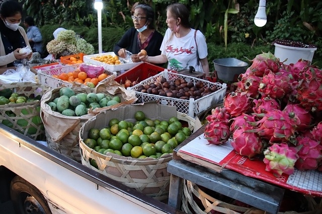 ドラゴンフルーツ、オレンジ、サラック、マンガなど果物がたくさん。