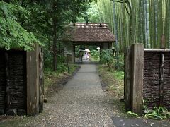 アウトレットから天悠行きのバスに乗り、１つ目の停留所でおります
東山旧岸邸ととらや工房が近いのですが、時間がないので、入り口だけ見てメゾンケイに行きます。

竹林が雨で洗われて、緑が鮮やか。中に入りたかったです。