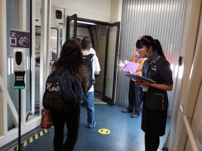 この時は、まだ機内でのマスク着用にチェックが入っていました。<br />マスクの持参が無い場合は、無料で貰えますから心配御無用。