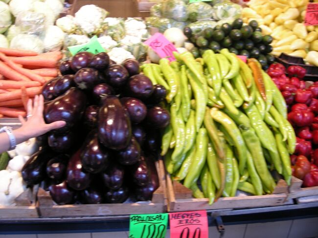 でっかいナス！<br />（と、この時は驚いたが、最近このくらいの米ナスを見つけて買った。日本にもあるんですね！）<br />