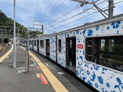 熱海から富戸へ向かいます。
今年デビューの3000系アロハ電車（元JR209系）
車体にはイルカとウミガメのイラスト入り

網代での列車交換待ちの一コマ