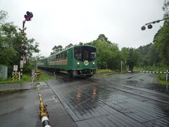 カヌーを降りるとすぐ近くの踏切で汽笛が、
急いで向かうと、
釧路方面に向かうノロッコ号がやって来ました

