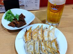 浜松駅に戻って駅ナカの浜松餃子のお店で一杯。生き返るー！ 餃子は普通においしかったです。