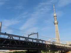 すみだリバーウォークはこの東武の鉄橋の下の段に　
作られています

人が歩いているのが見えるかしら？