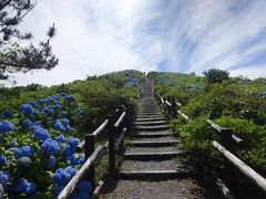 球島山展望台（３６９．３ｍ）９０段の階段を登ります。