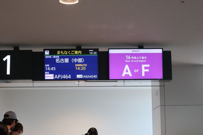 ピーチ便には優先搭乗のシステムが無いようですので、搭乗券の１６列目の後方席AとF席から搭乗します