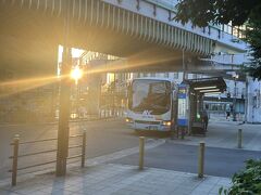 8/8 5:50
朝日を浴びる空港リムジンバス
難波駅からの始発便です。
この時間帯阪急の本数の関係でリムジンバスの方が速いです。