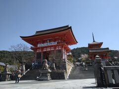 清水寺に到着！清水寺は世界遺産「古都京都の文化財」の1つに登録される寺院で1200年の長い歴史があり、世界遺産にも認定されました。（ザ・サウザンド京都参照）清水寺は京都の東部にある音羽山（おとわやま）の中腹にあり、今から1200年以上も前に遡って、778（宝亀9）年に創建されました。始まりは奈良の修行僧「賢心（けんしん）」が、この地で観音様の化身と出会い、霊場を託された事からです。（はぐくむ参照）写真は仁王門であります。仁王門は清水寺で現存している建築で最も古い建築で重要文化財に指定されています。（まったりと和風参照）