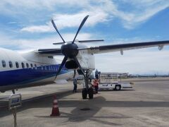 伊丹空港から秋田空港まではプロペラ機。この日は台風接近中で離陸後の揺れは相当なものでした。揺れても安全に支障はないと聞いていても内心ドキドキもの。