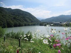 高遠町歴史博物館から高遠湖を眺めました。白っぽい緑色の湖です。南東にある美和ダムで発電した水を貯める湖で、春近発電所や三峰川沿岸の田へ水を送っています。高遠ダムがある湖です。
