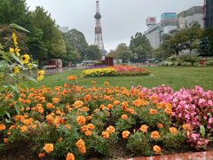 　花咲く大通り公園です。曇ってはいますが雨は降っておらず、人々は地面に座ったり噴水周りの椅子に座ってリラックスです。花の香りもかすかにします。