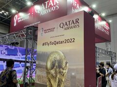 中東カタールの航空会社：カタール航空の出展はすごかった。
この年に行われたサッカーの世界大会のスポンサーであるカタール航空は、それを使ったPRコーナーを出展。
それは、