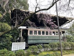 こんな所になぜ電車？

平安神宮の創建と同じ明治28年、平安遷都1100年を記念して京都市内に敷設された、日本で初めての電車なのだそうです。
チンチン電車の愛称で親しまれた日本最古の電車は、その縁の深さから廃止になった年からここに展示されているんですって。

なんと、重要文化財！