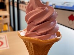 橋を渡りきり、車を停めた富士見湖パークの売店で鶴田町の特産スチューベンのソフトクリーム。暑い日にソフトクリームは最高！