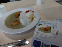 ここはやっぱりダムカレー。辛いグリーンカレーです。前の写真の通りカレーのバリエーションもあるので苦手な人も大丈夫。
セルフサービスのお水は破砕帯の湧き水です。
カレーはお皿をなるべく汚さないようにご飯を寄せながら食べる癖があるので、アーチダムがロックフィルダムになり、重力式になり。。。完食！