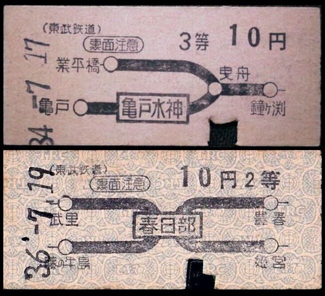 古い東武の券です。<br />太線が今のものに比べて異様に太い。<br />こんなのが出てきたらギョっとしますね。　