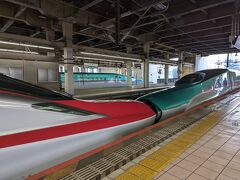 6:57大宮発の北海道新幹線はやぶさ１号が入線してきたところ。
盛岡駅で切り離される秋田新幹線も連結されています。
