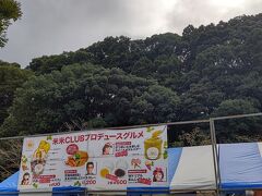 会場の千波公園に到着。

ちょっと天気が心配だったので、雨具は持ち歩いています。

いばめしという、地元のいろいろなお店が出店していて、無料エリアだけでも楽しめます。