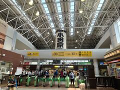 列車内はガラガラでした。
小田原駅に到着。こちらの巨大提灯がお出迎えです。