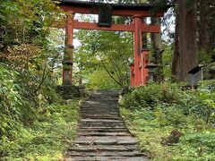 参道の石段の尽きるところに朱の山頂鳥居があり、午後２時２６分に到着。もと江戸講中より寄進された青銅の鳥居があったが戦争で供出され、後に庄内の生徒や学童の寄付によって建立されたものである。鳥居の手前の坂を十五童坂といい、坂の左に一山の貫主の住んだ執行寺跡、右に本社のかぎを取り扱った鍮取役という一生不犯の清僧修験の住んだ能林院が在った。