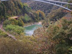 ここからは吊り橋（つつじ橋）に行かれなかったので階段を下り、トイレ横の遊歩道から吊り橋へ行く。