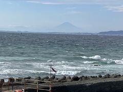 風が強くて着岸が大変そうです、東京湾の向こうには富士山が見えた
