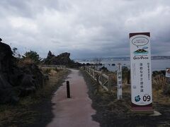 なぎさ公園近くの遊歩道で火山風の岩場を見ながらウォーキング。