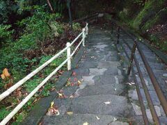 翌朝、雨の中、ホテルから城山公園まで歩いて行きました。
結構、急な階段を上がります。