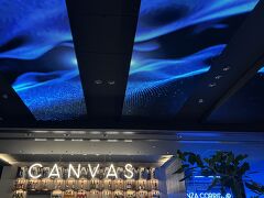 １７：３５

終演後にホテルに戻ると、天井が夜仕様？になっていました☆彡

観劇中に雨が降り始めたので、先に大きな荷物を預けておいてよかったです。

カウンターでスタッフがチェックイン後、斜め後ろにある機械に受け取ったカードキーを挿して自分で事前精算するシステムです。