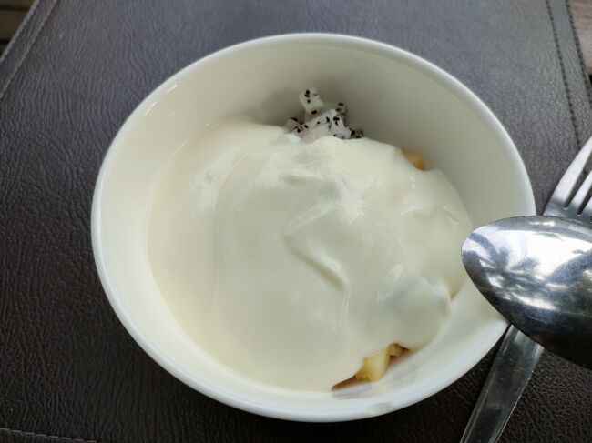 なかなか来ないので、ヨーグルトオンザカットフルーツいただいて、