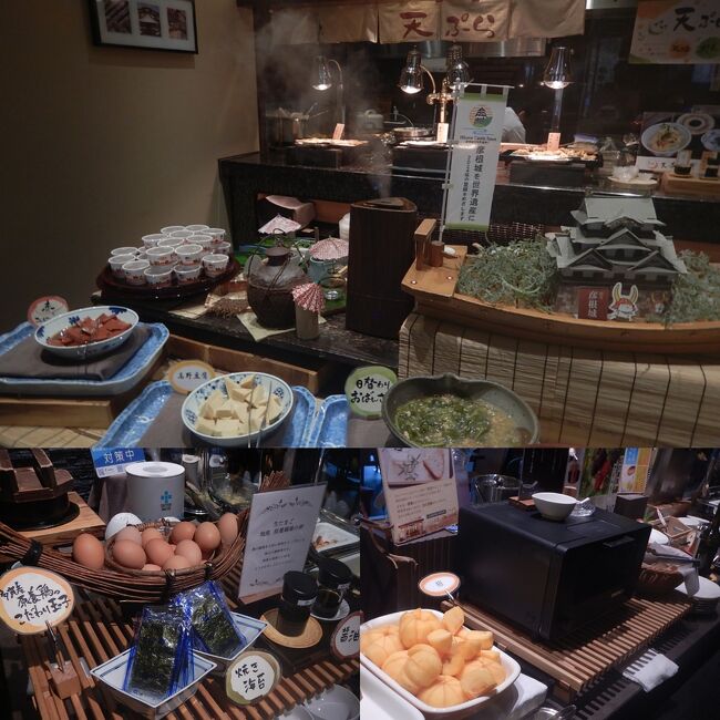 朝食は、バイキング形式。<br />揚げたての天ぷらがウリかな。オーダー式で天ぷら茶漬けもあります。<br /><br />フルーツコーナーには「柿」がありました♪<br /><br />一方で、ソーセージ、ベーコンといったものはなく、サラダも既にセットされているものだけでした・・<br />自分的には、寂しいなぁ笑