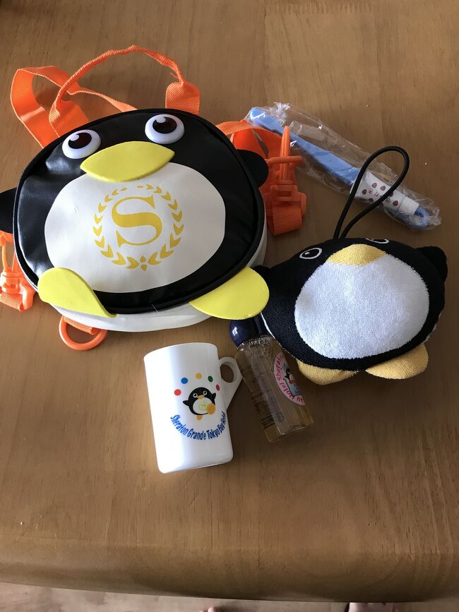 こどもには、ポシェット付き、中には、歯磨きセットと、入浴用スポンジが入っていました。