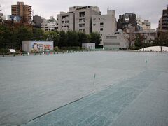 南池袋公園の芝生は養生中でシートで覆われていました。
青々とした芝生が見られず残念。
