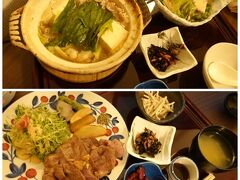 夕食はホテル1階にあるレストランというか居酒屋さん、吟醸料理・酒 ゆめぜんからルームサービスをお願いしました。

◆モツ鍋定食 1,200円
◇白河高原清流豚のステーキ定食 1,800円

うん、美味しい♪
美味しいんだけど 部屋中にニンニクのニオイ充満。(^^;)
